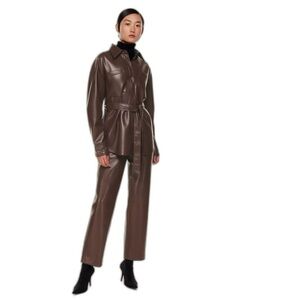 Aritzia Babaton Ava Jacket- Belted Faux Leather Shirt Jacket- Coffee Brown-Small